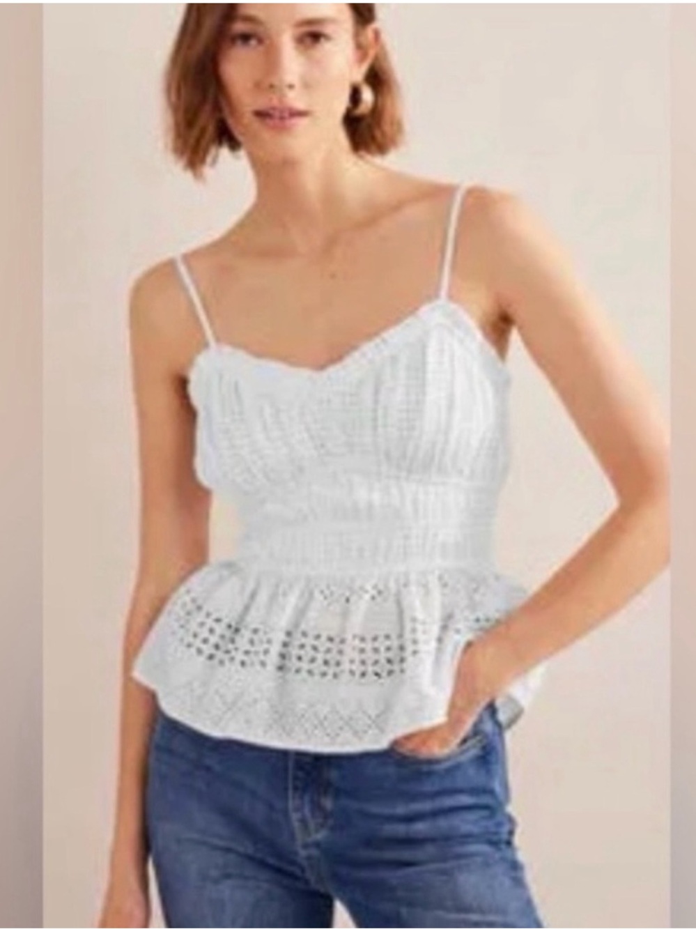 NWOT Boden White Detail Ruched Top